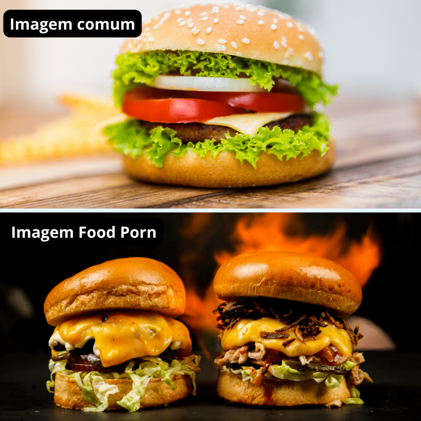 Comparação entre imagem comum e imagem food porn