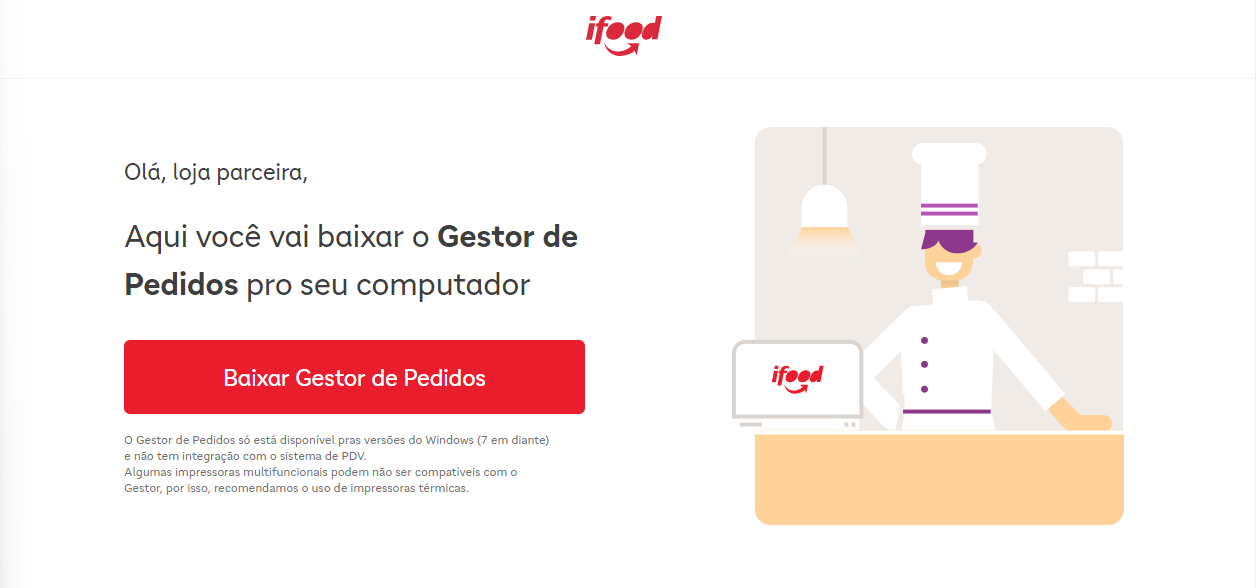 Tela principal gestor de pedidos iFood