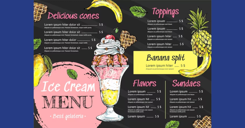 Exemplos de cardápio de sorveteria