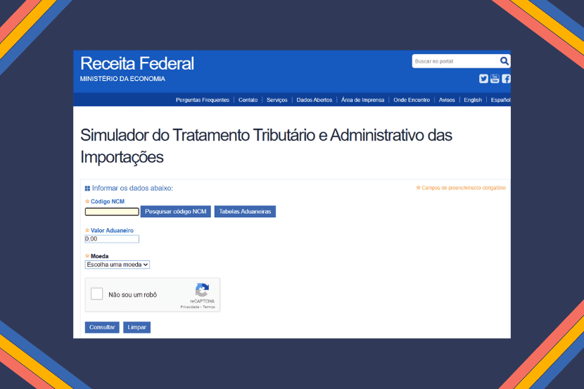 como encontrar o simulador NCM da Receita Federal