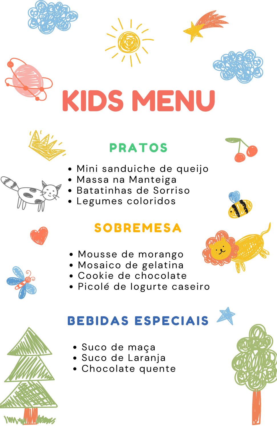 cardapio kids, menu kids, cardapio para crianças 