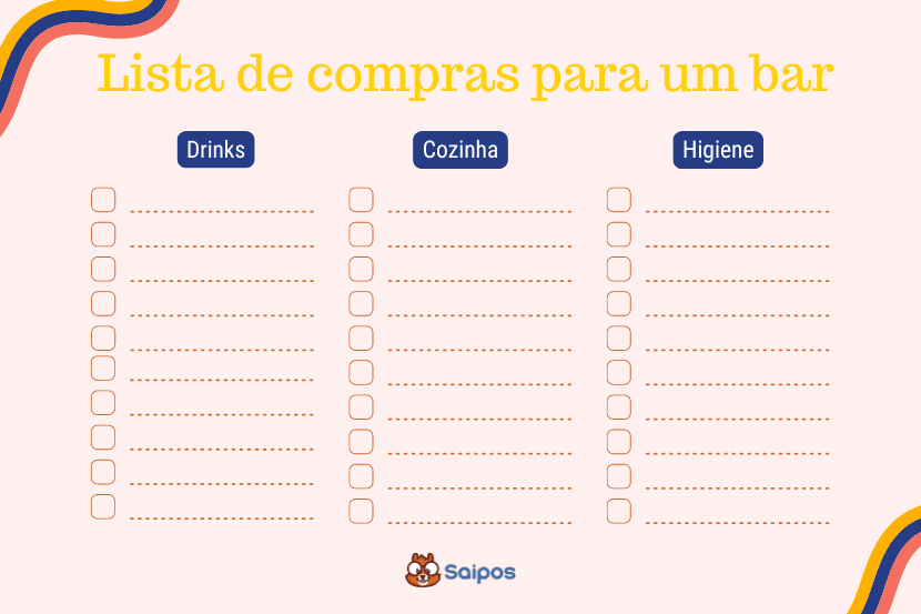 Lista de compras para um bar: exemplo