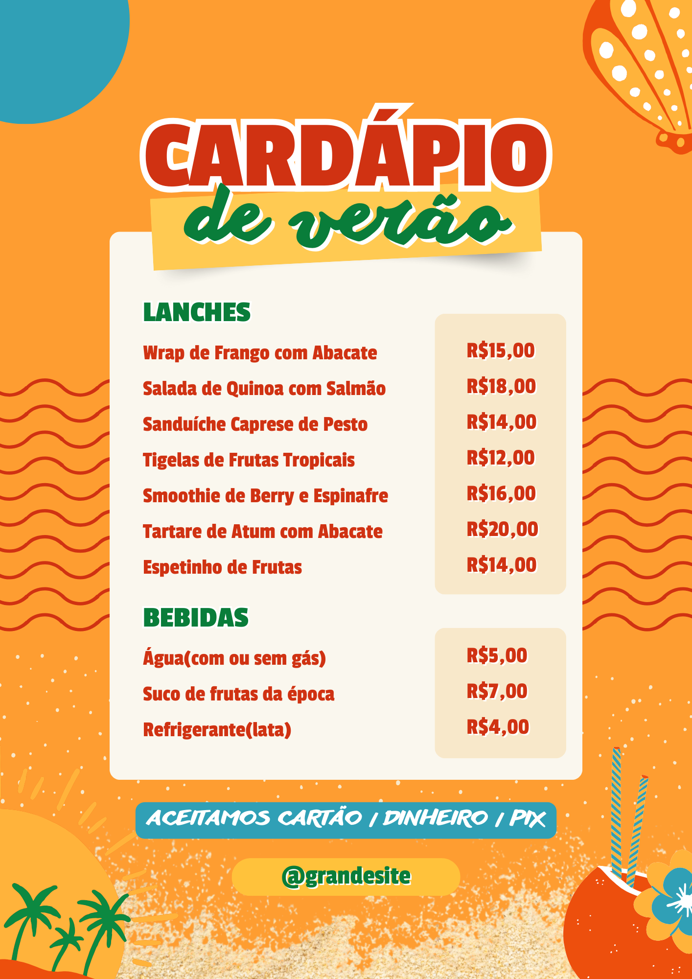 cardapio de verao