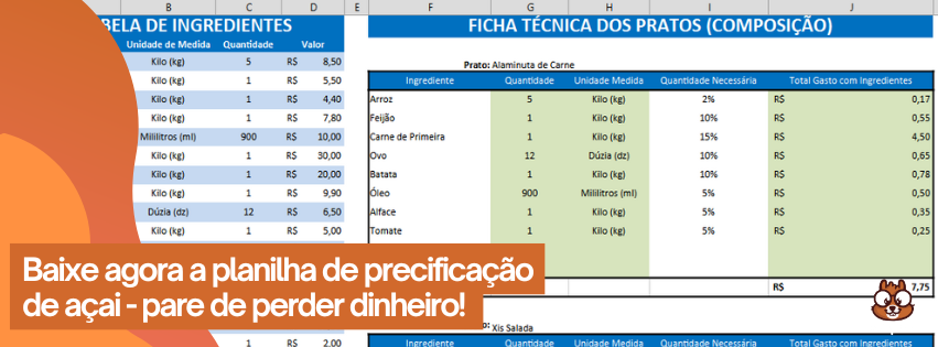 Imagem do artigo Planilha de precificação de açaí: baixe grátis