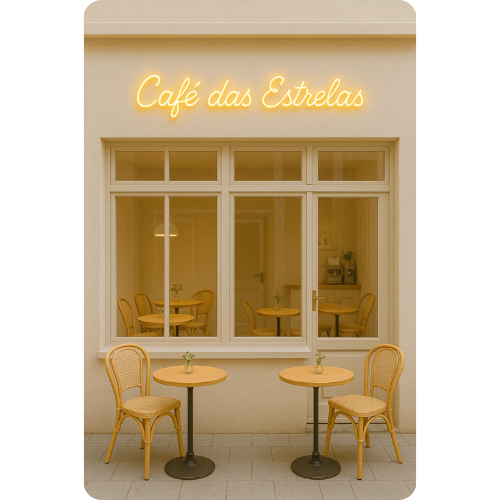 fachada cafeteria designer pequena em tons suaves 