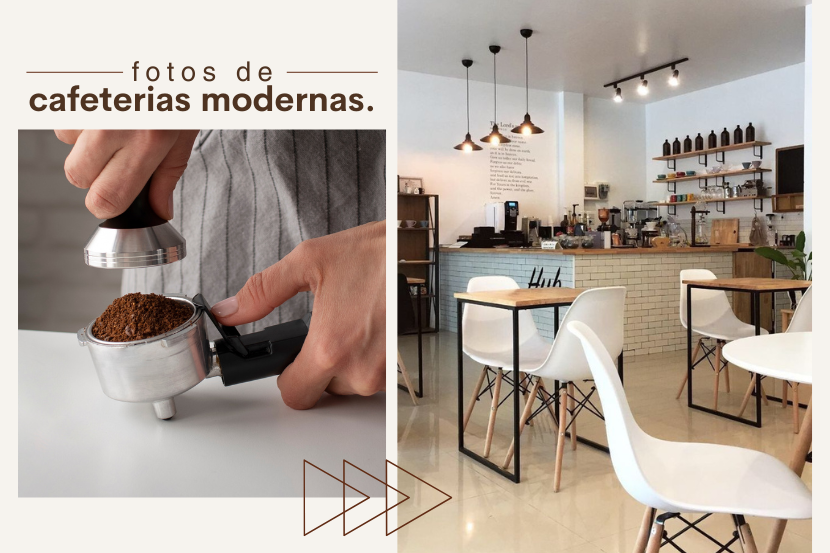 fotos de cafeterias modernas ambiente com linhas retas e foco em produtos
