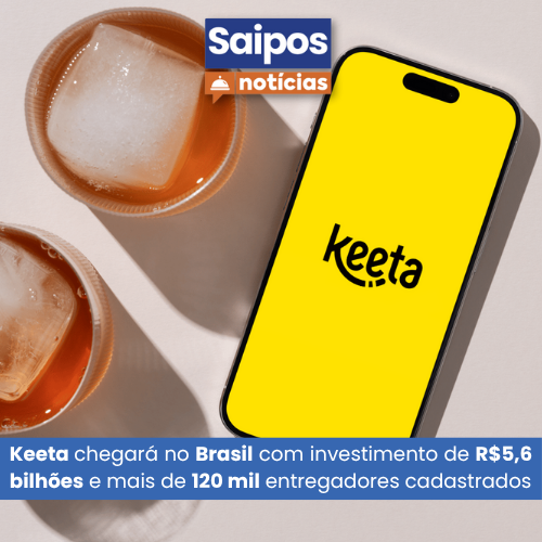 Logo da Keeta com a frase: "Keeta chegará no Brasil com investimento de R$5,6 bilhões e mais de 120 mil entregadores cadastrados"