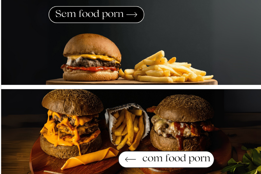 Comparação entre imagem comum e imagem food porn
