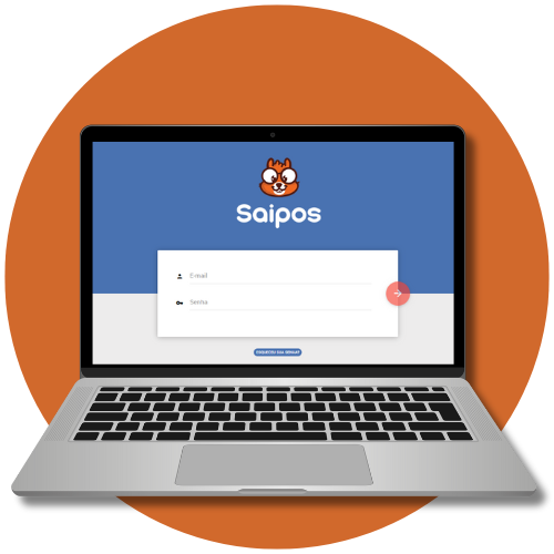Notebook exibindo a tela de login do sistema para restaurantes Saipos.