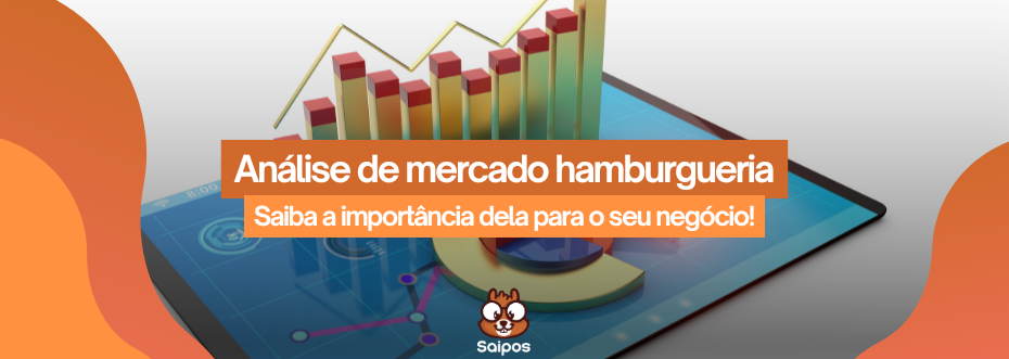  imagem de topo ilustrativa da Saipos, com uma pesquisa ao fundo com os chamados “análise de mercado hamburgueria- saiba a importância dela no seu negócio!