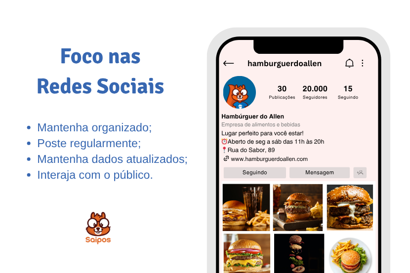 imagem de uma moldura de celular com ele ligado na página do instagram do hamburguer do allen - uma página fictícia