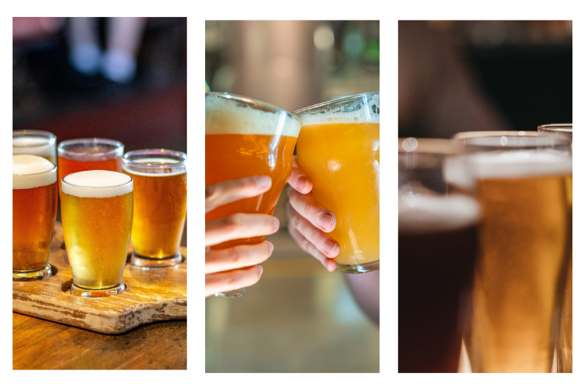 imagem de uma composição de 3 tipos de cerveja, a Ale, Apa e a PRETA.