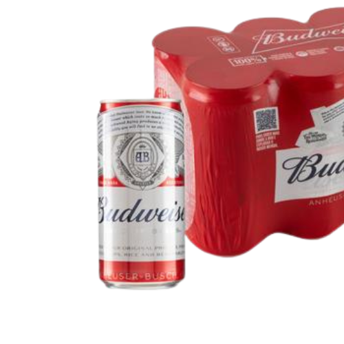  imagem com foco no produto com o fundo branco com uma lata de cerveja da marca Budweiser