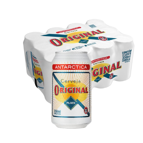 imagem com foco no produto com o fundo branco com uma lata de cerveja da marca Original