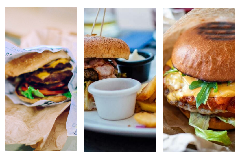 mosaico de comparativo com 3 imagens de hamburgueria delivery