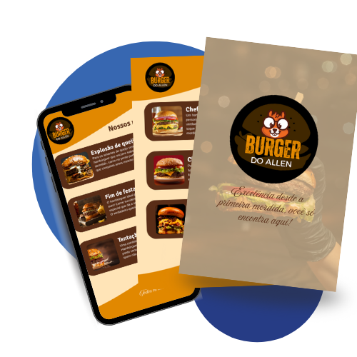 Cardápio digital do Burger do Allen exibindo diversas opções de hambúrgueres para clientes, com design moderno e foco em qualidade e sabor.