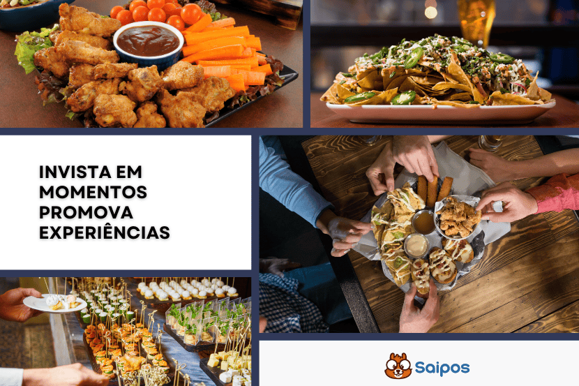 Montagem de fotos com diferentes tipos de cerveja e porções de bar, como camarão, anéis de cebola e uma tábua de petiscos.