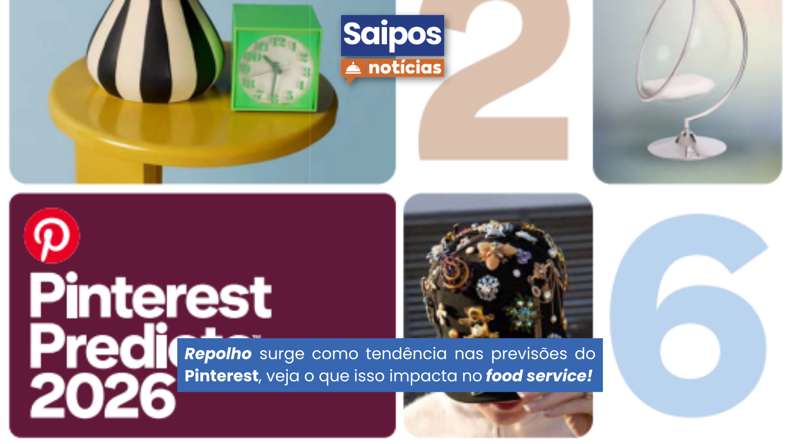Imagem com colagem de tendências do Pinterest Predicts 2026, números em destaque e chamada sobre o repolho como nova aposta no food service.