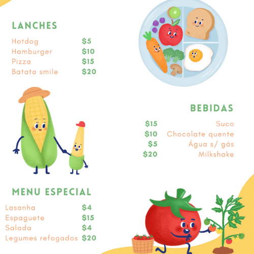 exemplo de lanches e pratos principais 