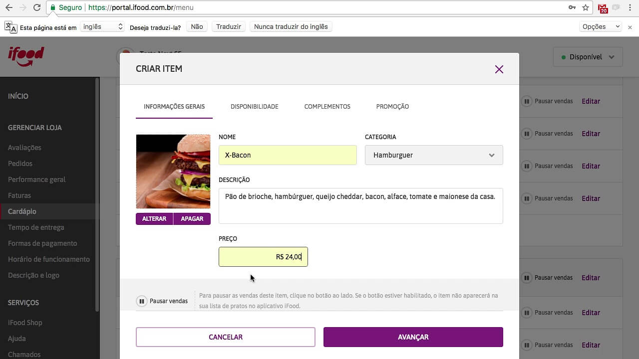 Cadastro de produtos de maneira simplificada - iFood Portal saipos sistema para restaurante