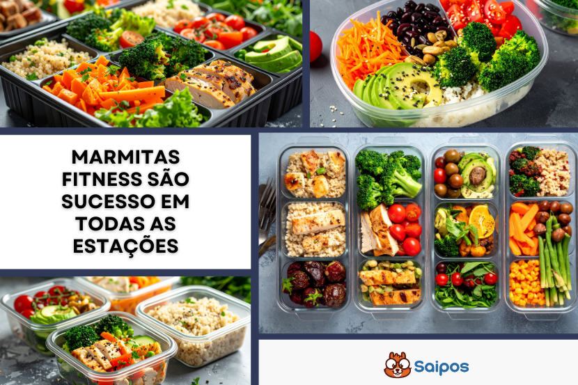 marmitas fitnesse coloridas com o dizer "marmitas fitness são sucesso em todas as estações"