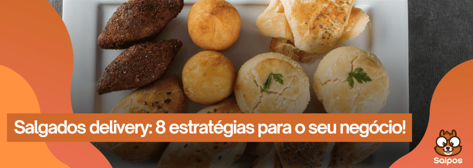 detalhes laranja com imagem de salgados de festa